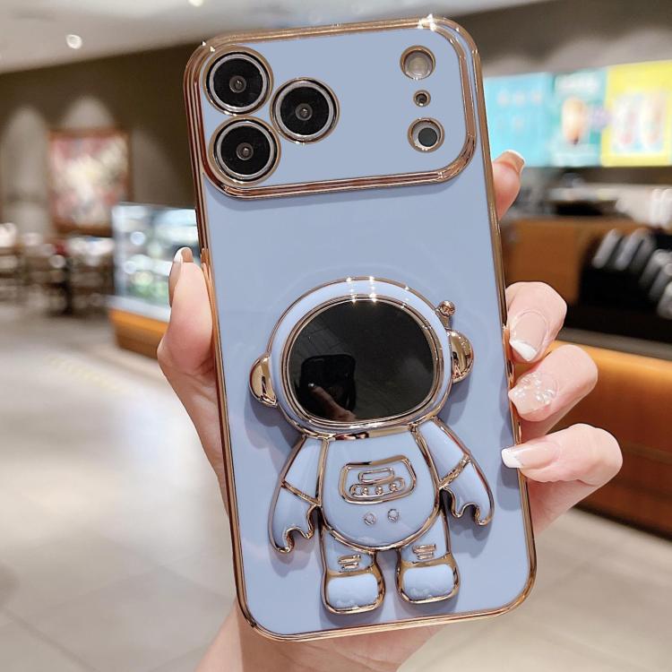 For iPhone 17 Pro Electroplating Astronaut Holder Phone Case(Blue)