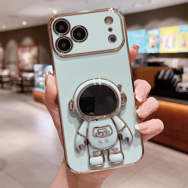 For iPhone 17 Pro Electroplating Astronaut Holder Phone Case(Green)