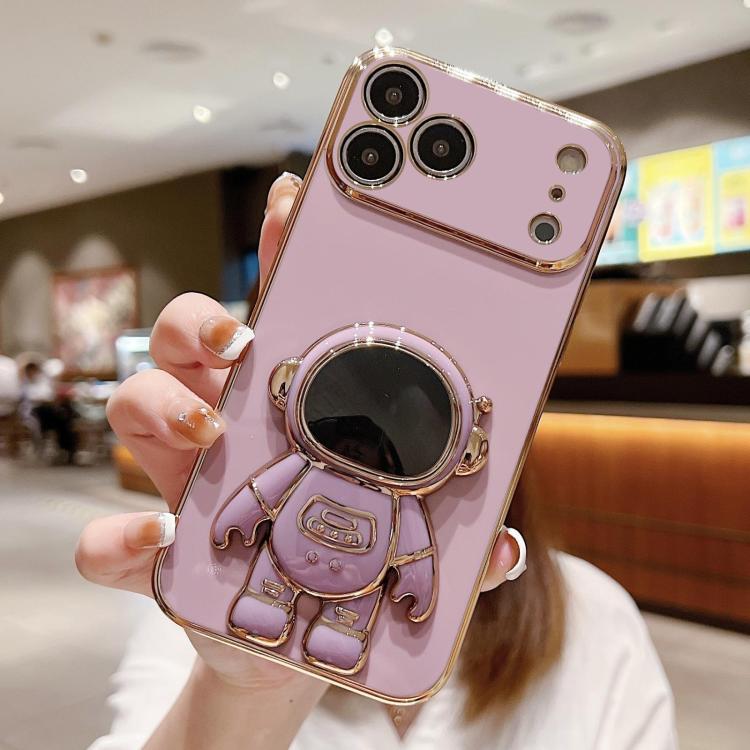 For iPhone 17 Pro Electroplating Astronaut Holder Phone Case(Purple)