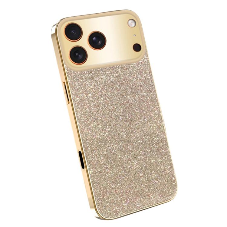 For iPhone 17 Pro Electroplating Frame Sparkling Glitter Shockproof Phone Case(Gold)