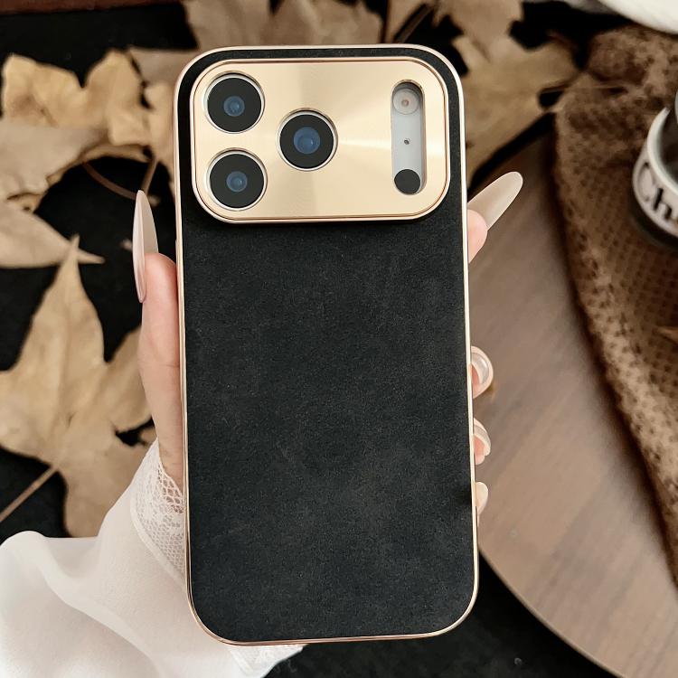 For iPhone 17 Pro Electroplating Lambskin Leather Phone Case(Black)