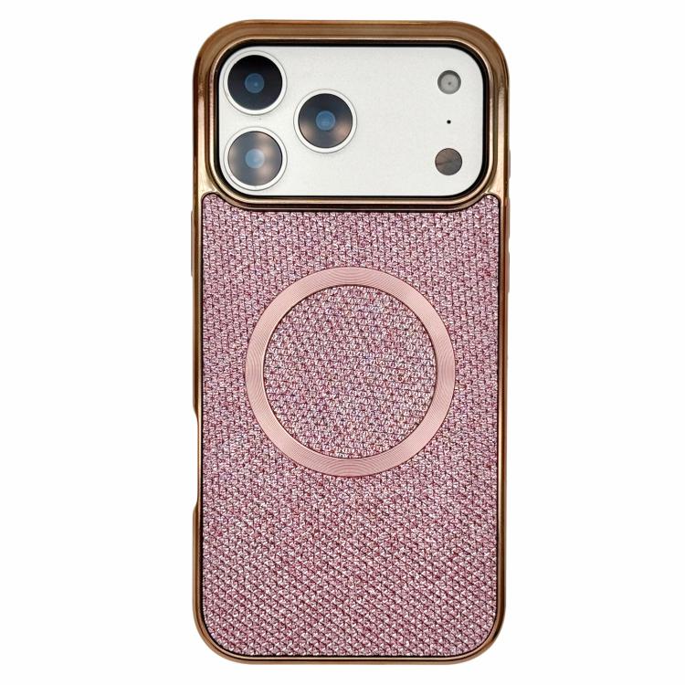 For iPhone 17 Pro Electroplating PC Glitter Grain MagSafe Phone Case(Pink)
