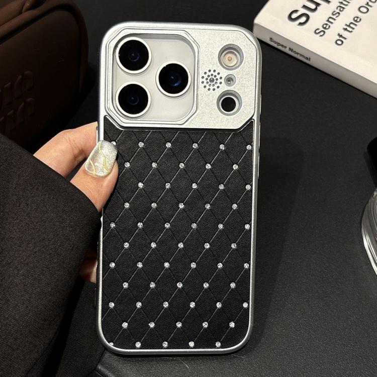 For iPhone 17 Pro Electroplating PC Grid Texture Vegan Leather Phone Case(Black)