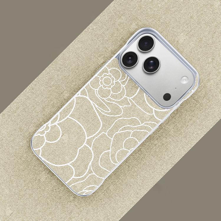 For iPhone 17 Pro Embossed Camellia Flower Linen Fabric Magnetic Half Coverage Phone Case(White)