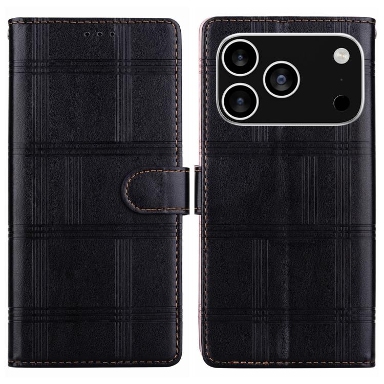 For iPhone 17 Pro Embossed Checkered Leather Phone Case(Black)