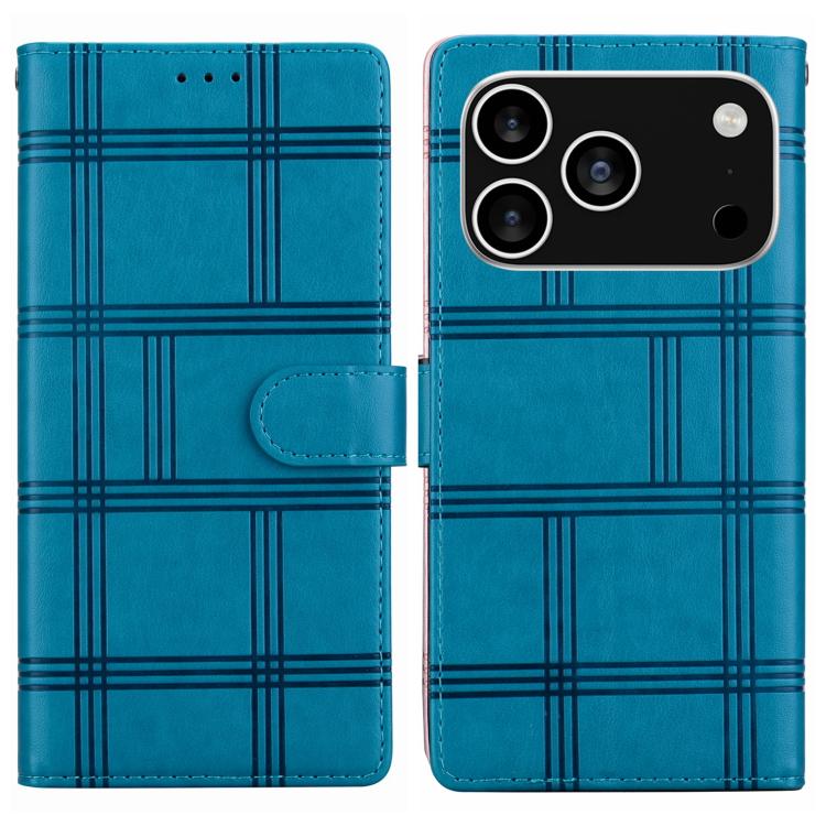 For iPhone 17 Pro Embossed Checkered Leather Phone Case(Blue)