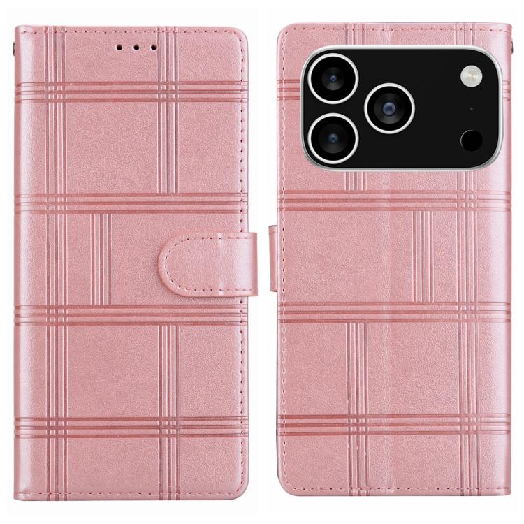 For iPhone 17 Pro Embossed Checkered Leather Phone Case(Pink)