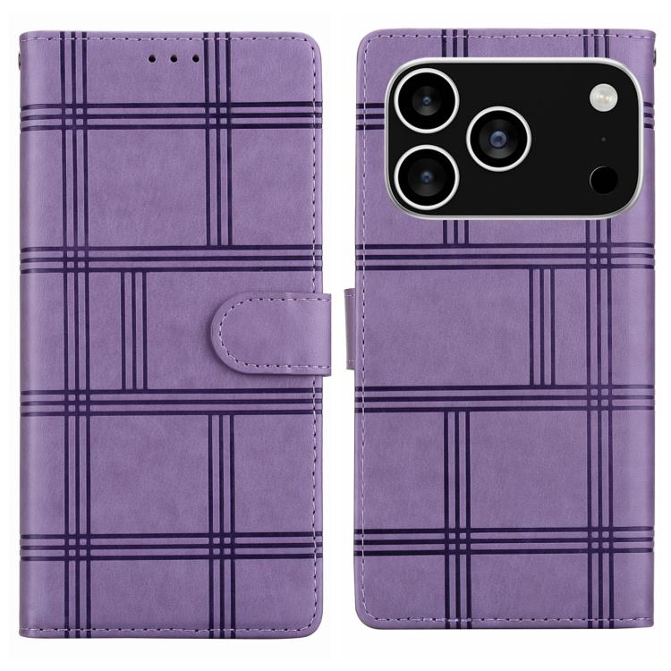 For iPhone 17 Pro Embossed Checkered Leather Phone Case(Purple)