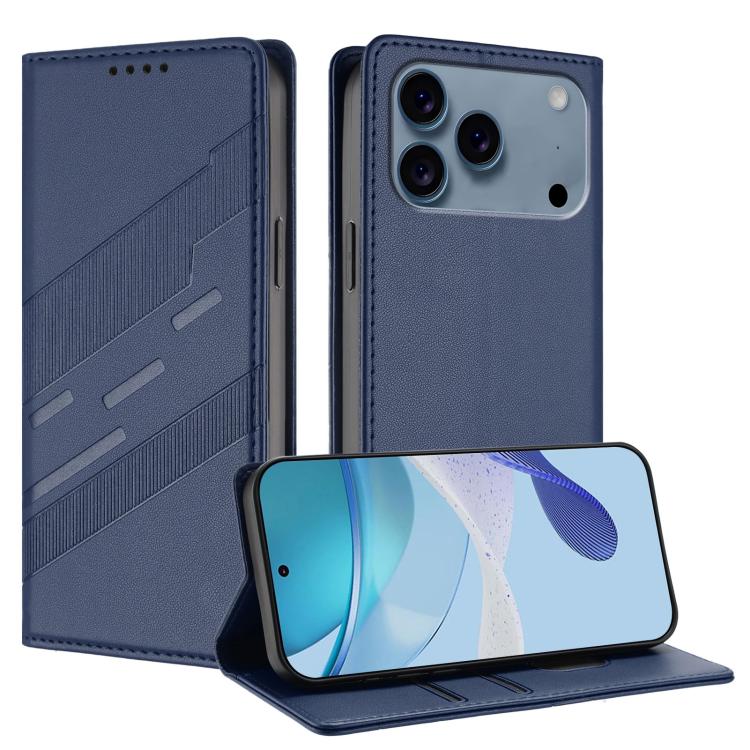 For iPhone 17 Pro Embossed Multi-functional Wallet Retro Leather Phone Case(Dark Blue)