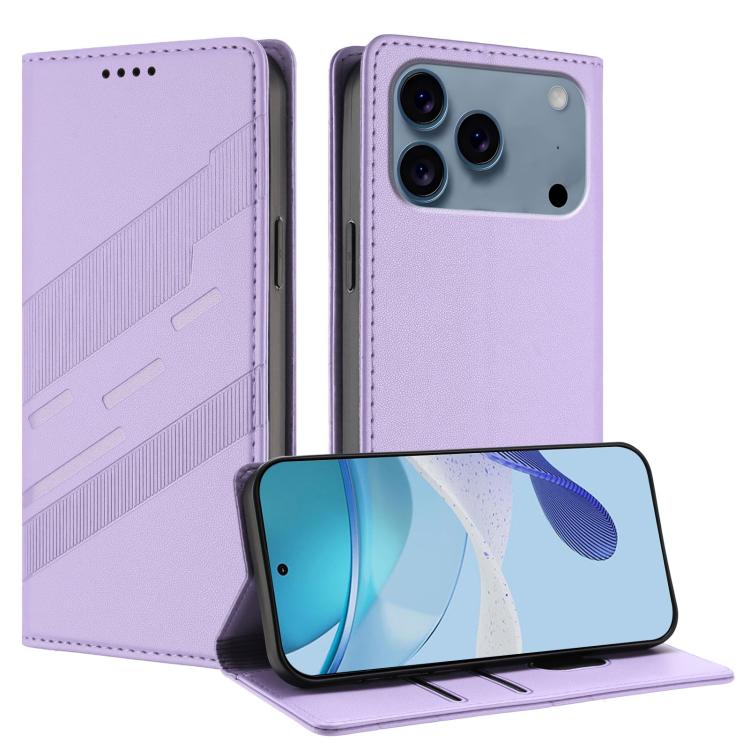 For iPhone 17 Pro Embossed Multi-functional Wallet Retro Leather Phone Case(Light Purple)