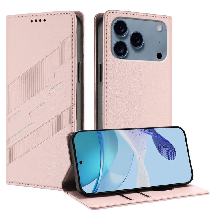 For iPhone 17 Pro Embossed Multi-functional Wallet Retro Leather Phone Case(Pink)