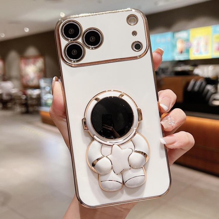 For iPhone 17 Pro Embrace Stars Electroplating Astronaut Holder Phone Case(White)
