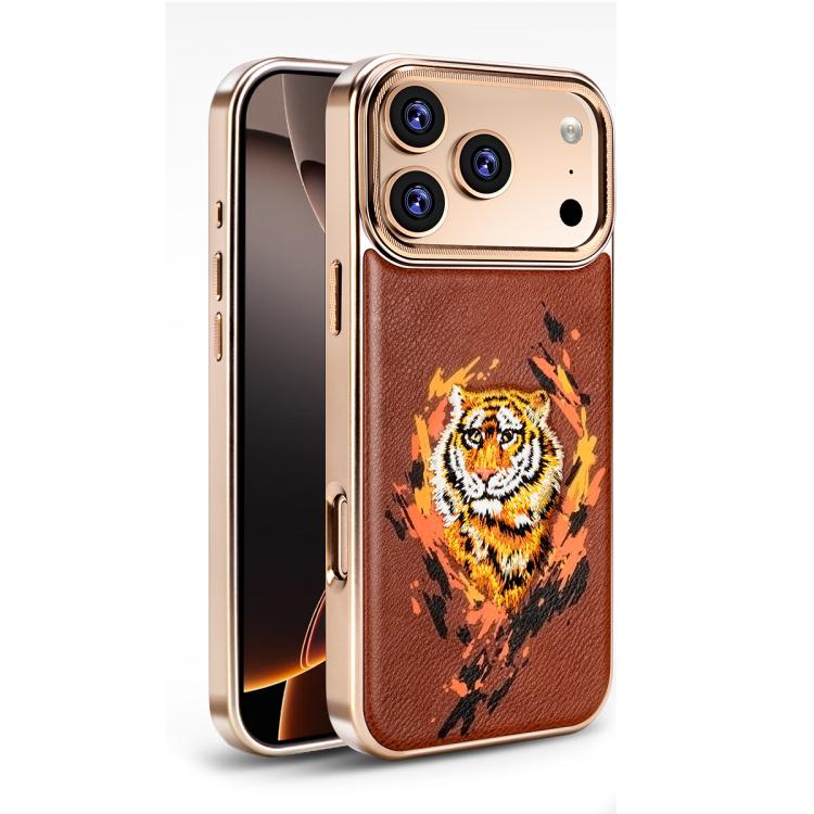 For iPhone 17 Pro Embroidered Graffiti Vegan Leather Shield Electroplated Magnetic Phone Case(Red)