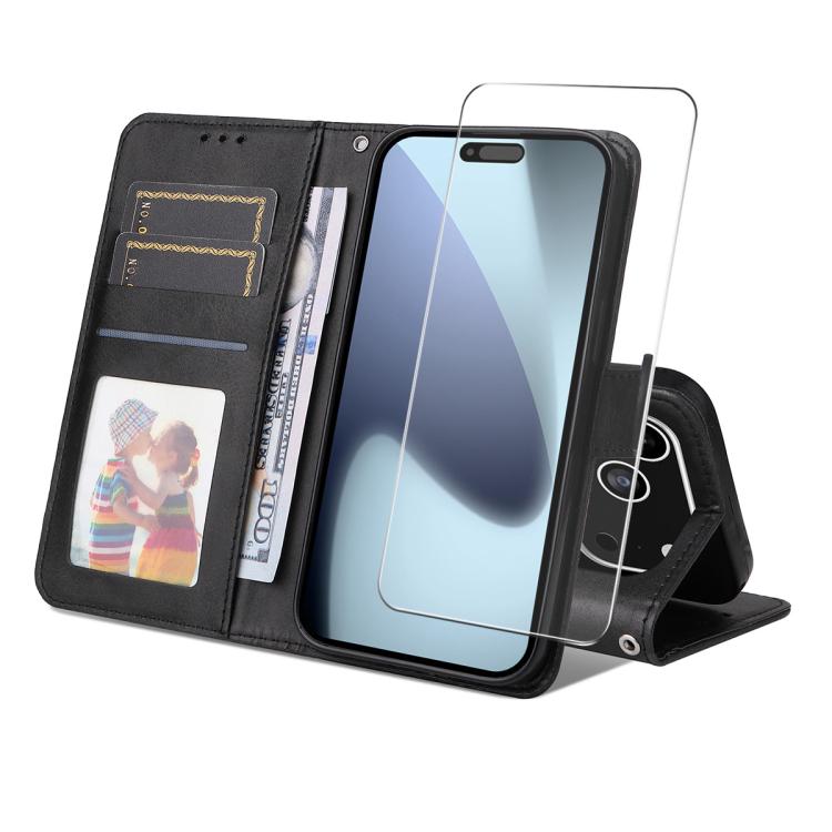 For iPhone 17 Pro ENKAY Card Wallet Calf Texture Leather Phone Case with Thickened Glue No White Edge Film(Black)