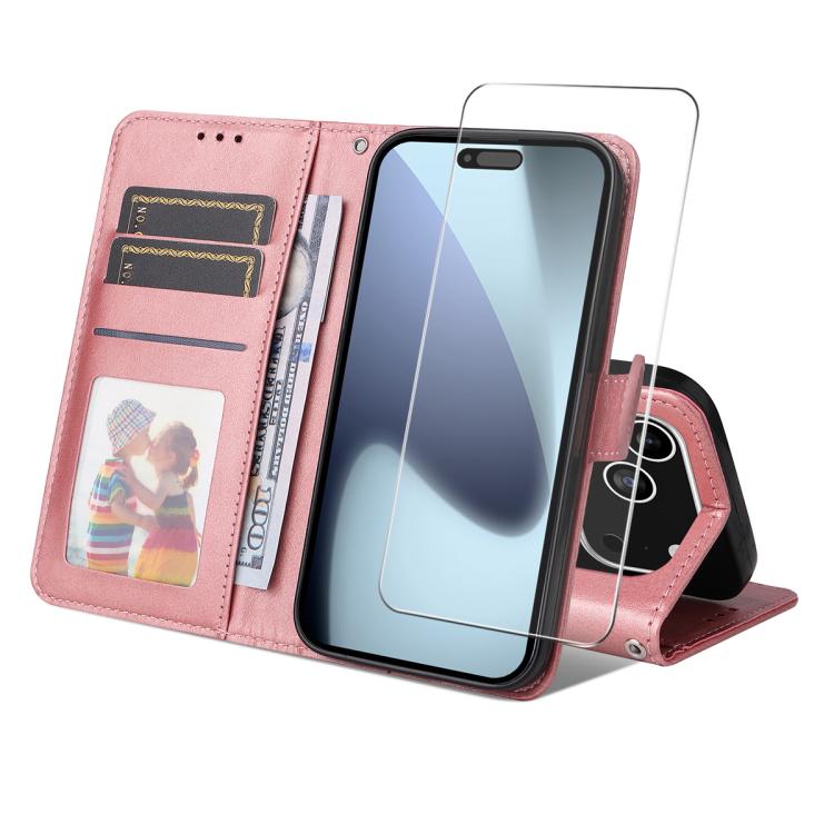 For iPhone 17 Pro ENKAY Card Wallet Calf Texture Leather Phone Case with Thickened Glue No White Edge Film(Pink)
