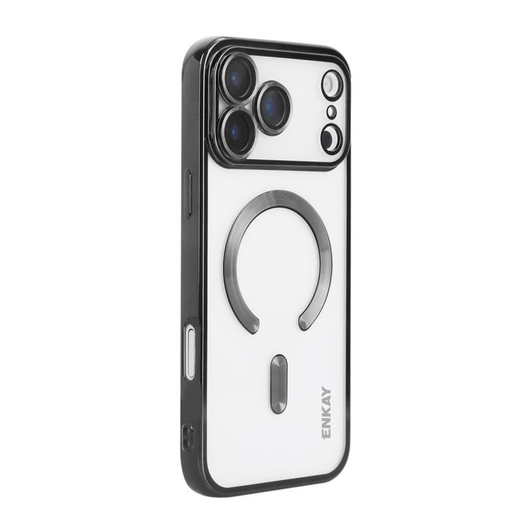 For iPhone 17 Pro ENKAY Hat-Prince Magsafe Electroplated TPU Clear Shockproof Phone Case(Black)