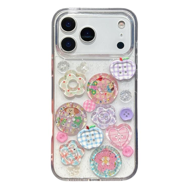 For iPhone 17 Pro Epoxy Resin 3D Pattern Acrylic Transparent Phone Case(Flower Buttons)