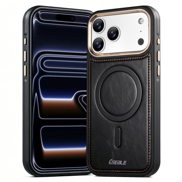 For iPhone 17 Pro ESEBLE Crazy Horse Pattern Airbag Shockproof Magnetic Phone Case(Black)