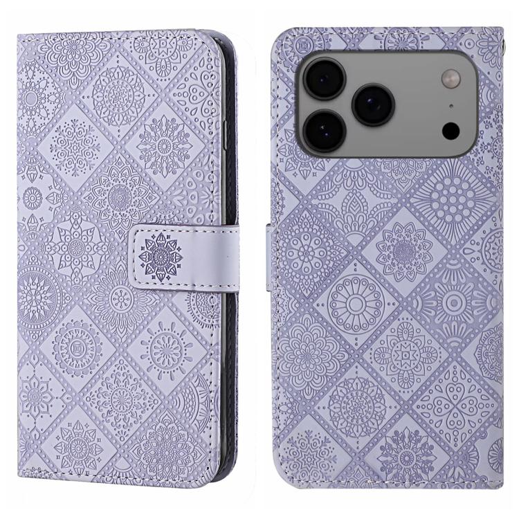For iPhone 17 Pro Ethnic Style Embossed Pattern Leather Phone Case(Purple)