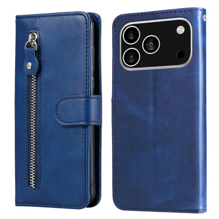 For iPhone 17 Pro Fashion Calf Texture Zipper Leather Phone Case(Blue)
