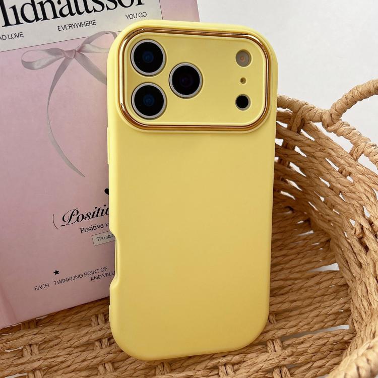 For iPhone 17 Pro Fat Dun Solid Color Metal Photo Frame TPU Phone Case(Yellow)