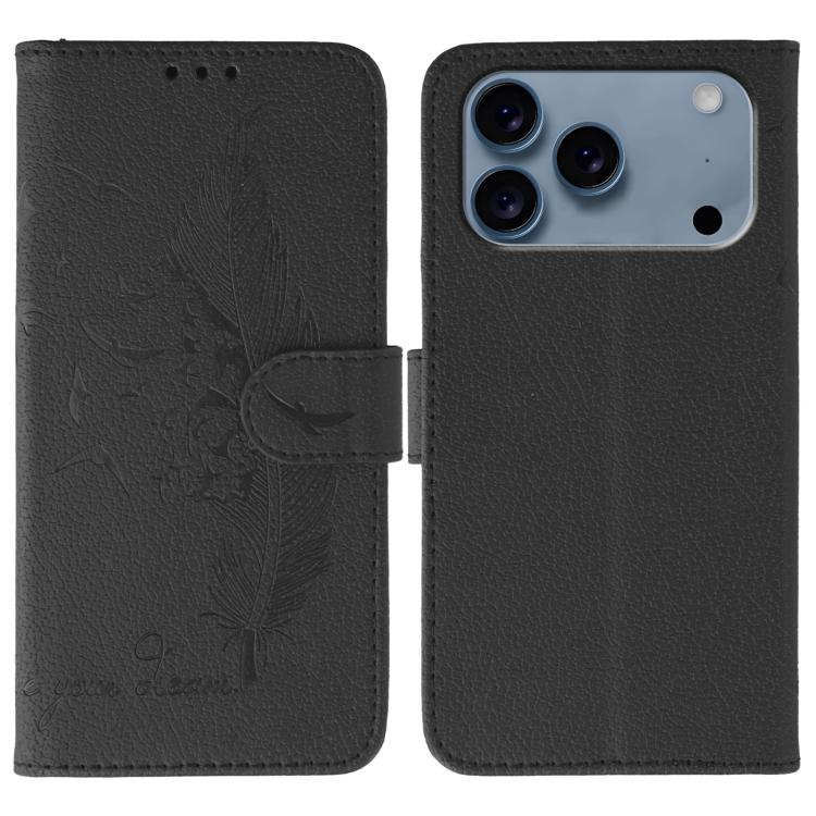 For iPhone 17 Pro Feather Pattern Litchi Texture Leather Phone Case(Black)