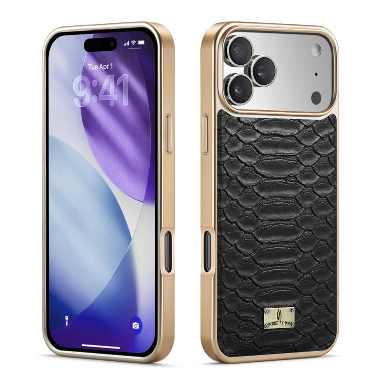 For iPhone 17 Pro Fierre Shann Python Texture Electroplating PU Phone Case(Black)