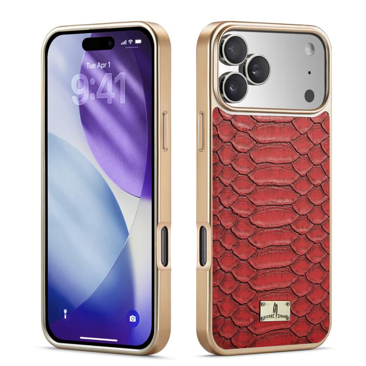 For iPhone 17 Pro Fierre Shann Python Texture Electroplating PU Phone Case(Red)