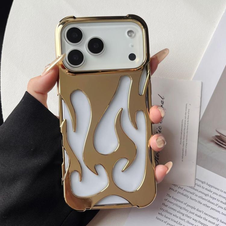 For iPhone 17 Pro Flame Hollow Cooling Electroplated TPU Phone Case(Gold)