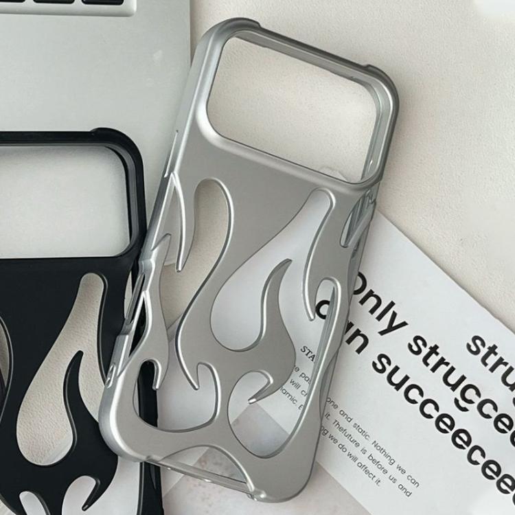 For iPhone 17 Pro Flame Hollow Cooling Spray Coated Frosted TPU Phone Case(Silver)
