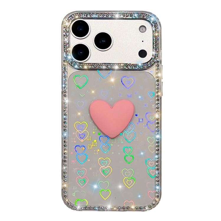 For iPhone 17 Pro Flash Rhinestone Double-sided IMD Love Heart Phone Case(Lover Transparent)