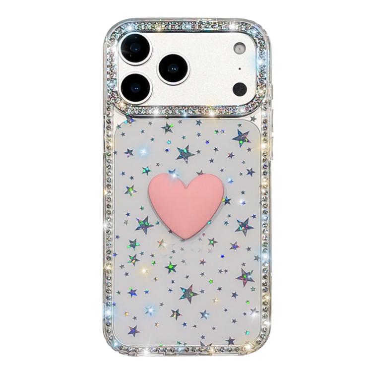 For iPhone 17 Pro Flash Rhinestone Double-sided IMD Love Heart Phone Case(Stars Transparent)