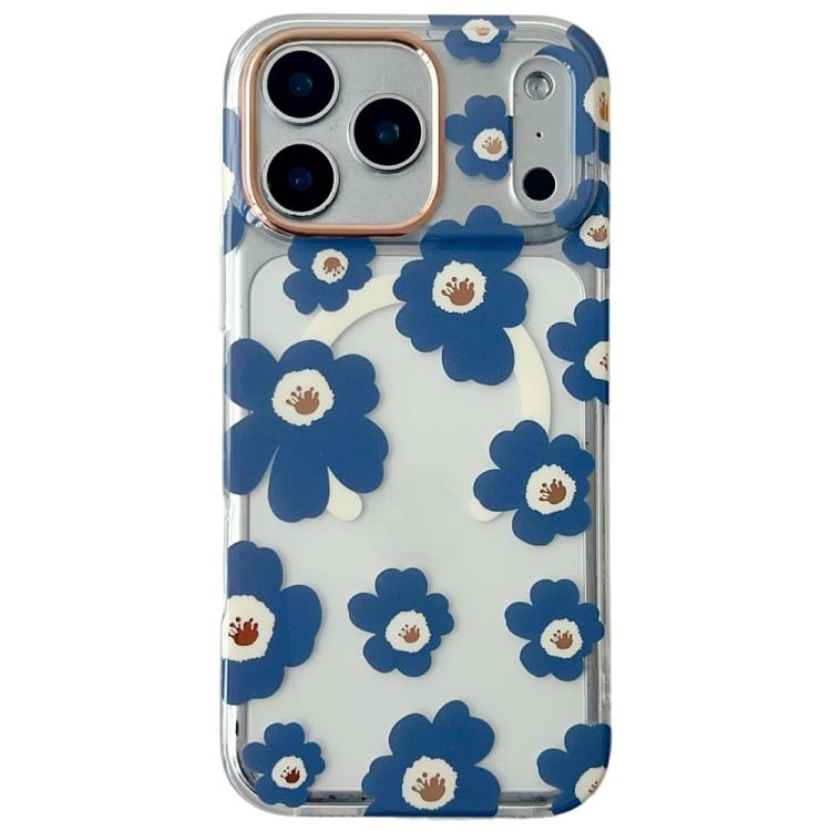 For iPhone 17 Pro Floral Pattern TPU + PC Magnetic Phone Case(Blue)