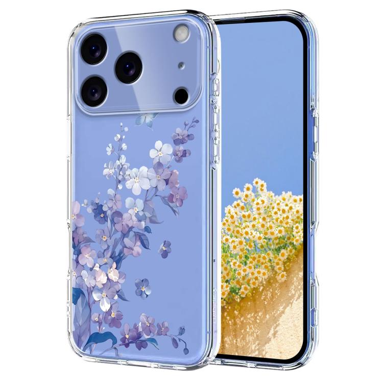 For iPhone 17 Pro Flower Pattern Painted TPU Phone Case(Violet)