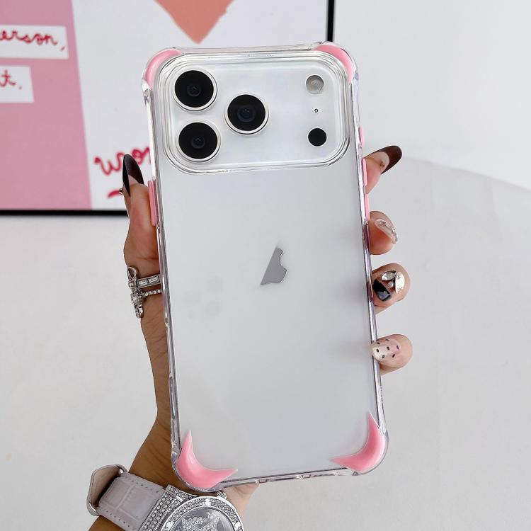 For iPhone 17 Pro Four Corner Airbags Shockproof Color Contrast Soft TPU Phone Case(Pink)