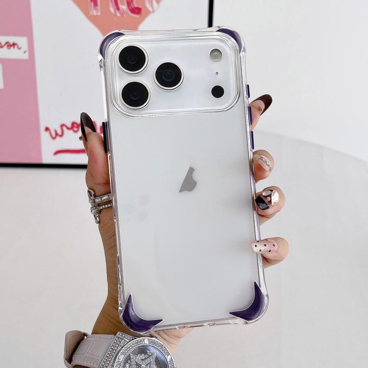 For iPhone 17 Pro Four Corner Airbags Shockproof Color Contrast Soft TPU Phone Case(Purple)