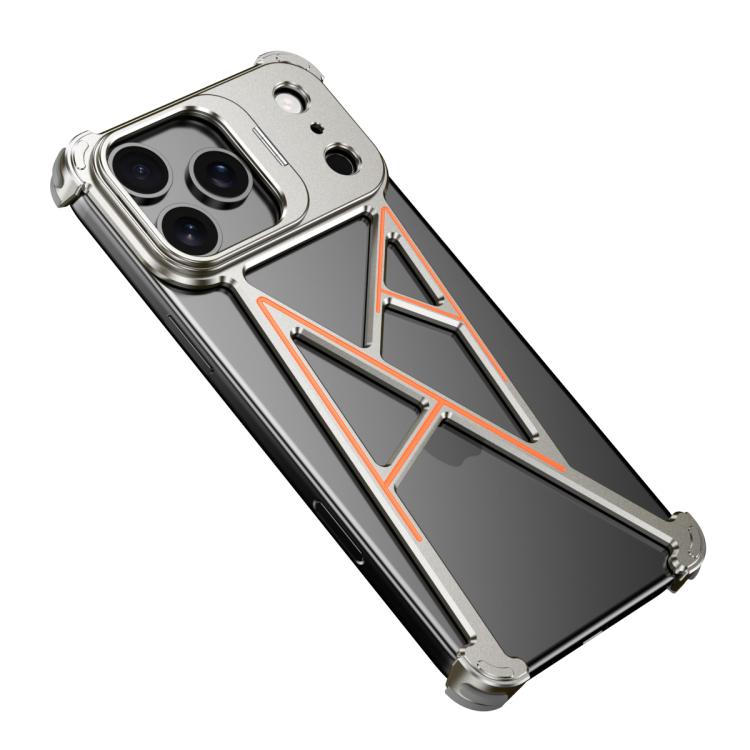 For iPhone 17 Pro Four Corner Shockproof Lens Bracket Hollow Metal Phone Case(Titanium)
