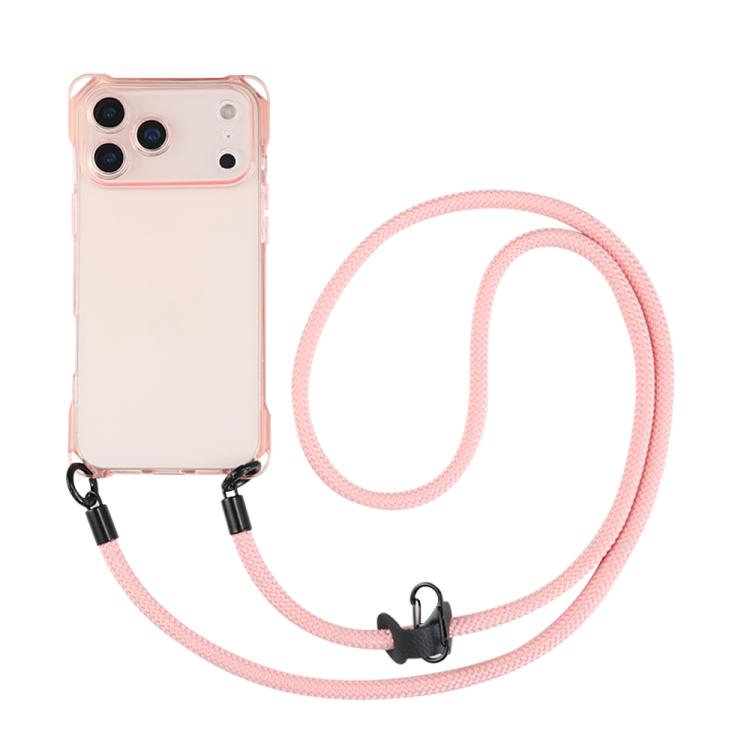 For iPhone 17 Pro Four-corner Shockproof TPU Phone Case with Lanyard(Pink)