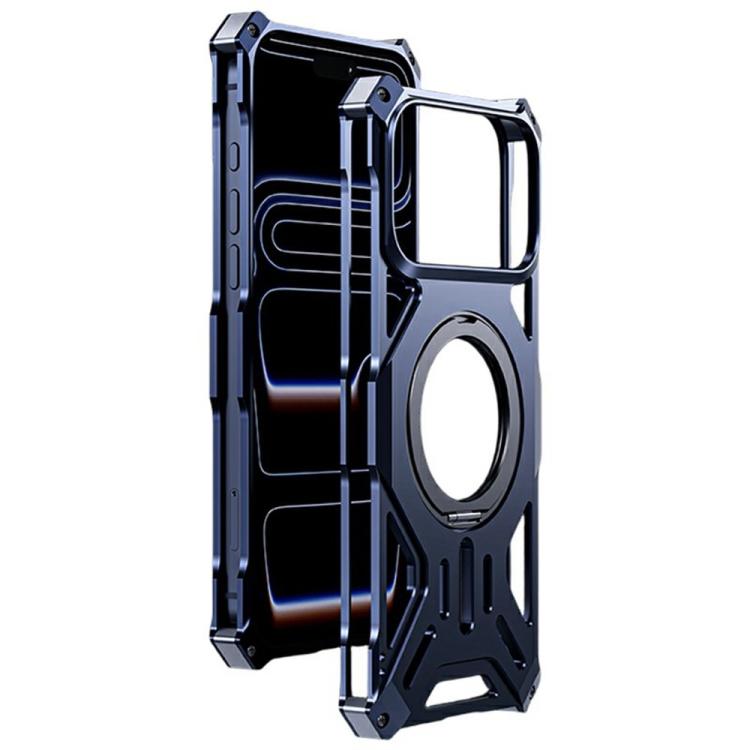 For iPhone 17 Pro Frameless Aluminum Alloy Magnetic Rotation Holder Phone Case(Blue)