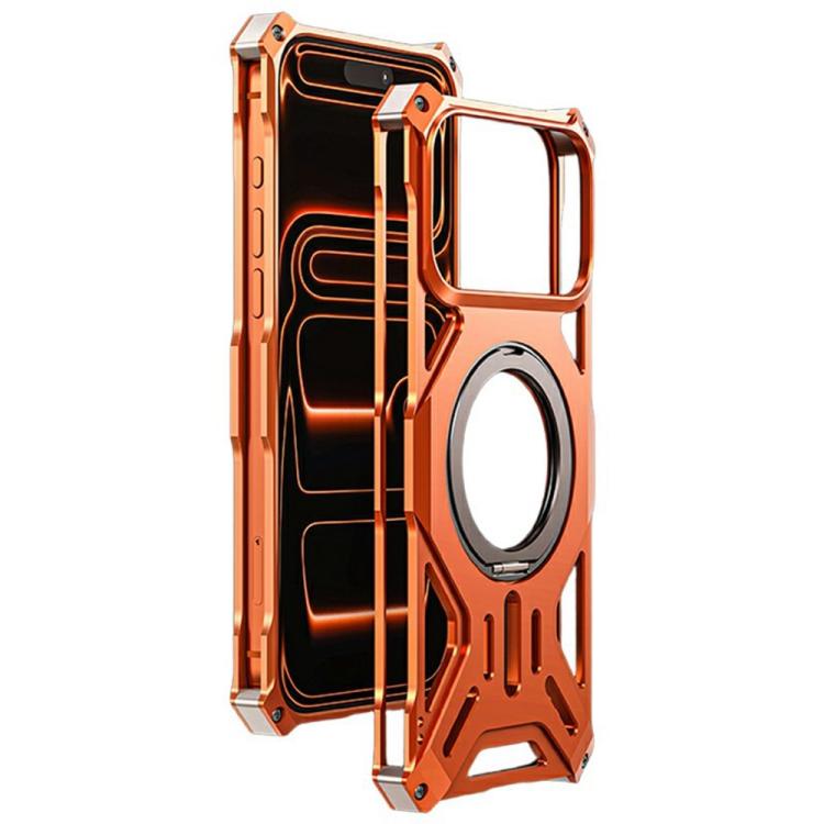 For iPhone 17 Pro Frameless Aluminum Alloy Magnetic Rotation Holder Phone Case(Orange)