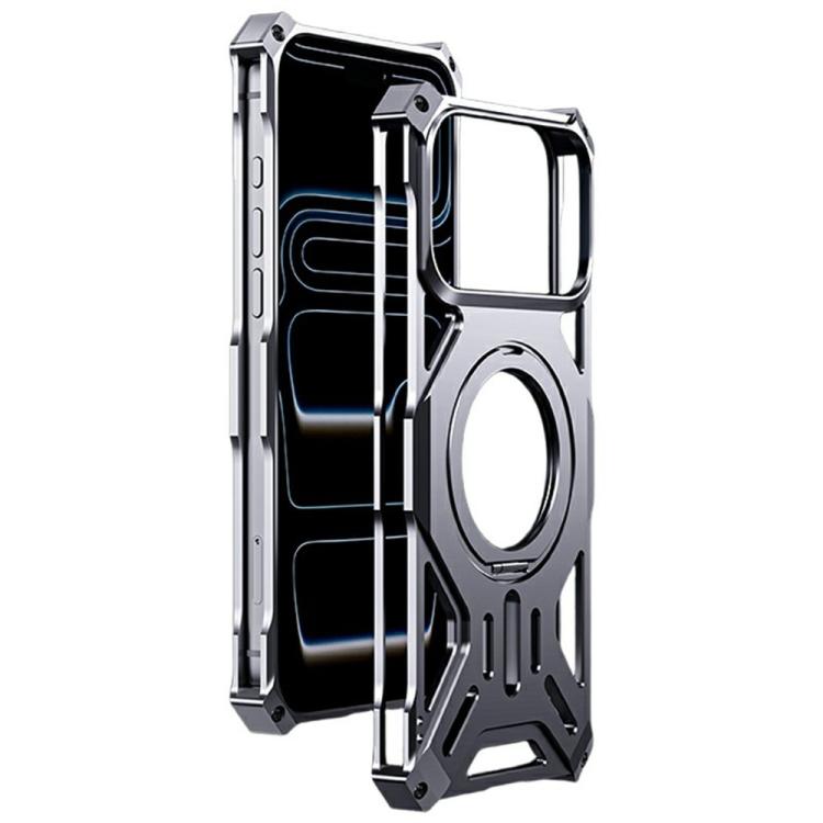 For iPhone 17 Pro Frameless Aluminum Alloy Magnetic Rotation Holder Phone Case(Silver)