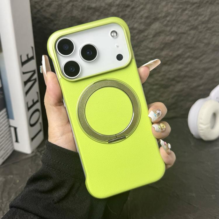 For iPhone 17 Pro Frameless Leather-Skin PC MagSafe Holder Phone Case(Green)