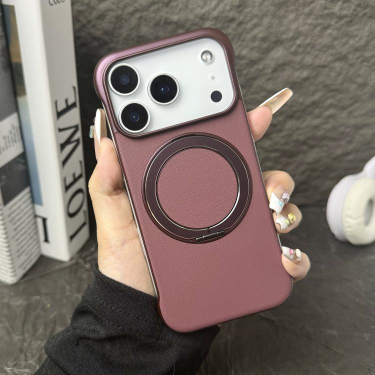 For iPhone 17 Pro Frameless Leather-Skin PC MagSafe Holder Phone Case(Red)