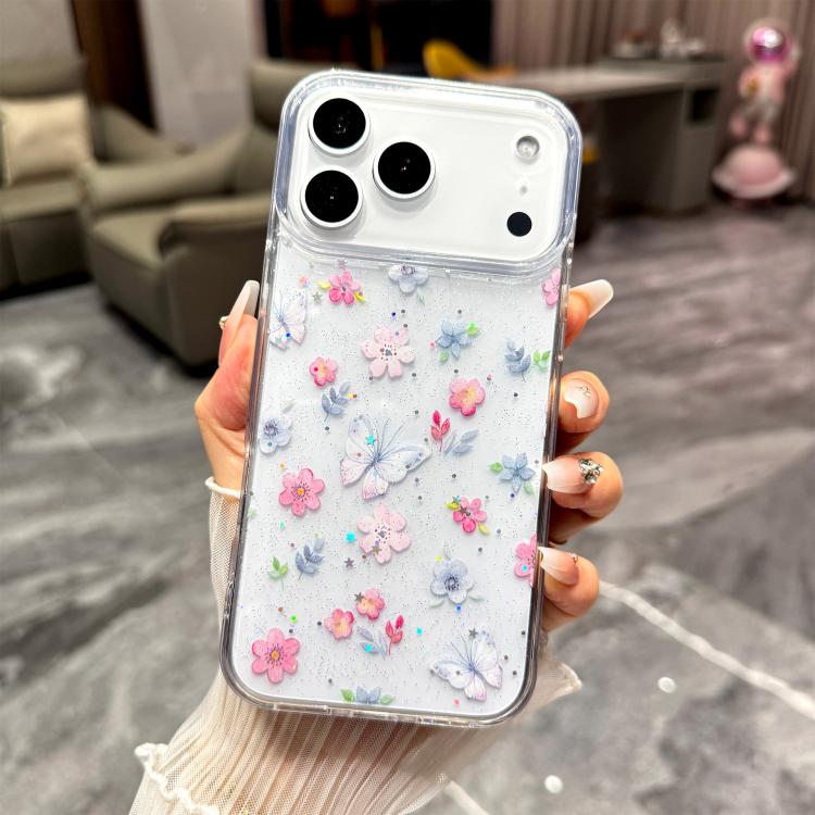 For iPhone 17 Pro Fresh Small Floral Epoxy TPU Phone Case(D06 Love of Butterfly)