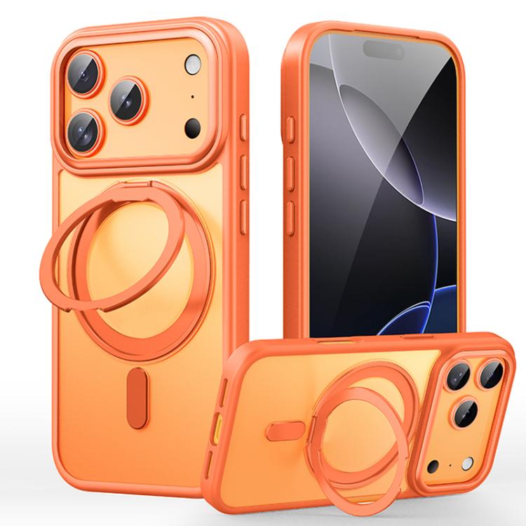 For iPhone 17 Pro Frosted 360 Degree MagSafe Magnetic Holder Phone Case(Orange)