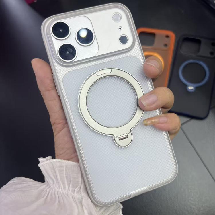 For iPhone 17 Pro Frosted Dot Texture 360 Degree Rotation Holder Magnetic Phone Case(Gray)