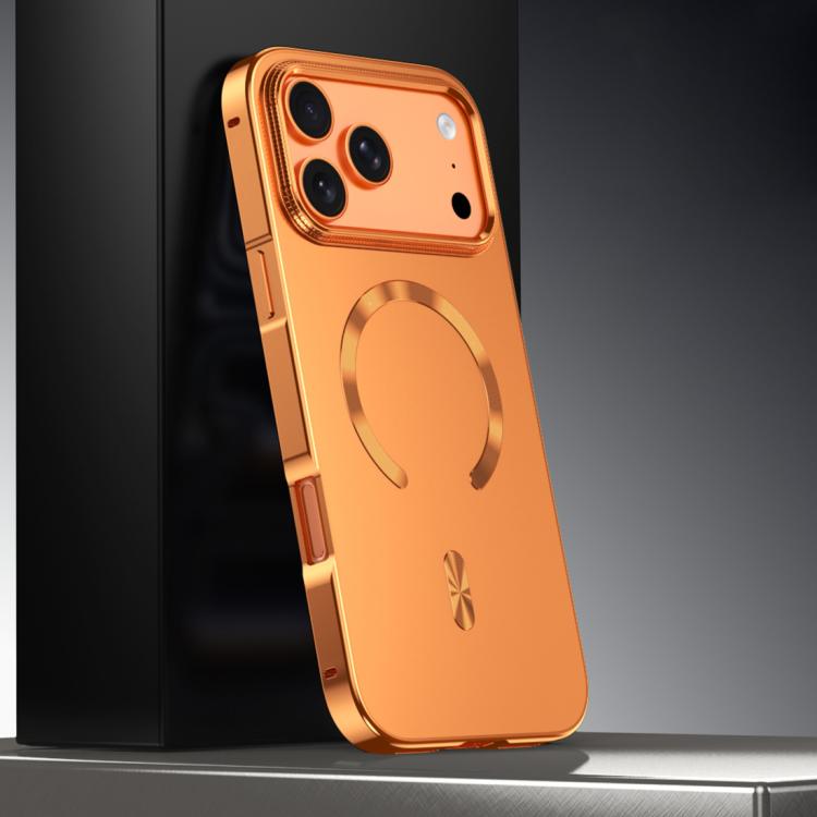 For iPhone 17 Pro Frosted Magnetic Shield MagSafe Alloy Metal Phone Case(Orange)