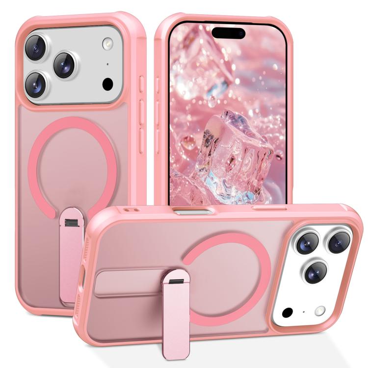 For iPhone 17 Pro Fulcrum Standing Bracket MagSafe Phone Case(Pink)