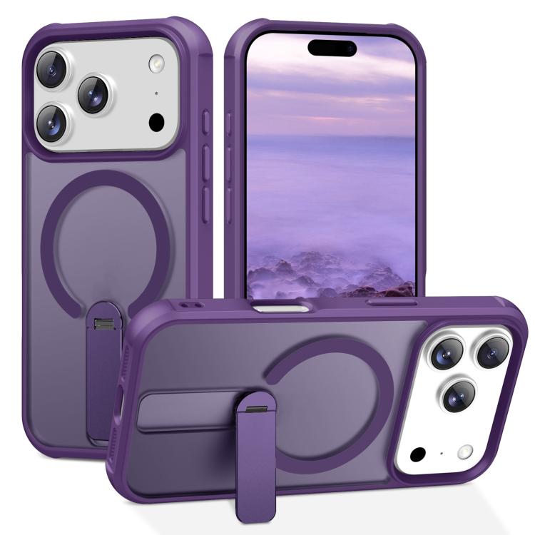 For iPhone 17 Pro Fulcrum Standing Bracket MagSafe Phone Case(Purple)