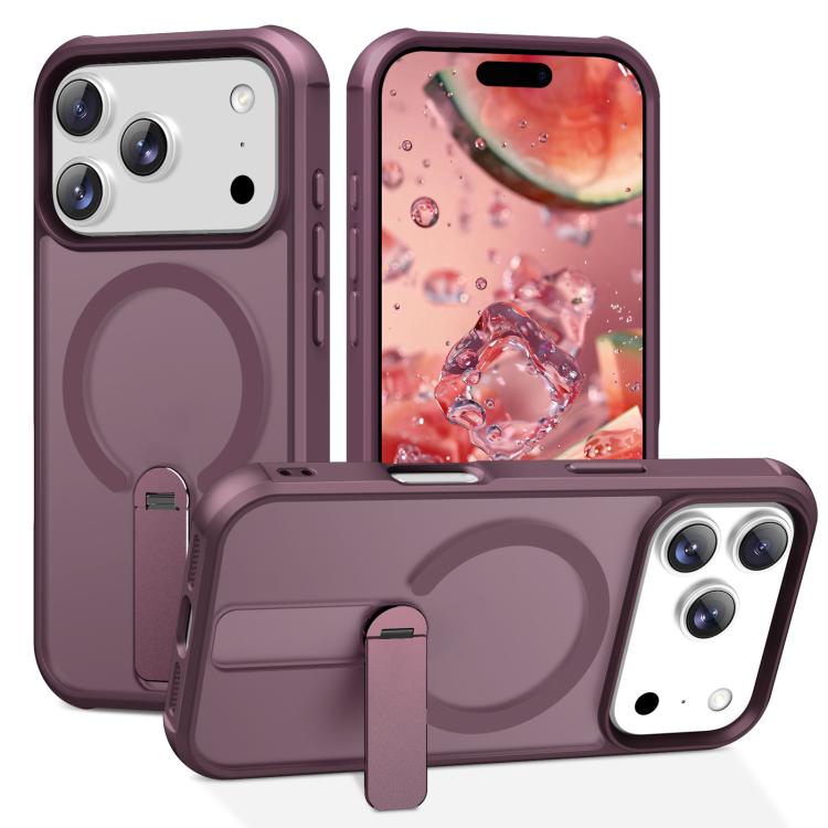 For iPhone 17 Pro Fulcrum Standing Bracket MagSafe Phone Case(Wine Red)